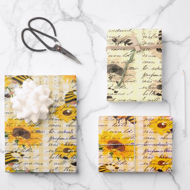 Feuille De Papier Cadeau Tournesol Bee Gnome (Recto)