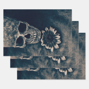 Feuille De Papier Cadeau Tournesol crâne Vintage Cyanotype gothique