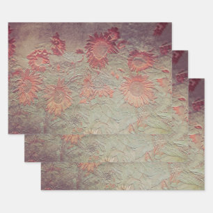 Feuille De Papier Cadeau Tournesol Floral Turquoise Corail Rose Texture Gru