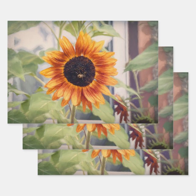 Feuille De Papier Cadeau Tournesol Jaune Orange Jardin d'abeilles Découpage (Lot)