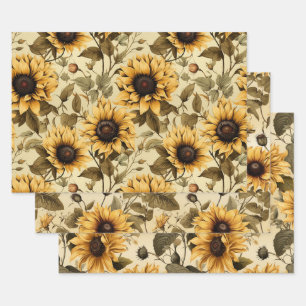 Feuille De Papier Cadeau Tournesol jaune vintage