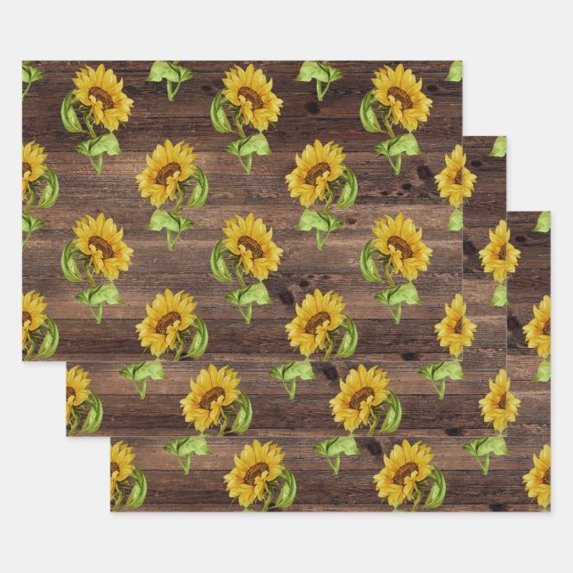 Feuille De Papier Cadeau Tournesol russe sur bois (Lot)