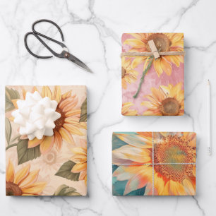 Feuille De Papier Cadeau Tournesols fond bleu