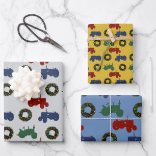 Feuille De Papier Cadeau Tracteurs de Noël à motifs