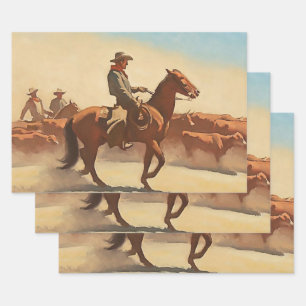 Feuille De Papier Cadeau "Trail Herd" Western Art de Maynard Dixon