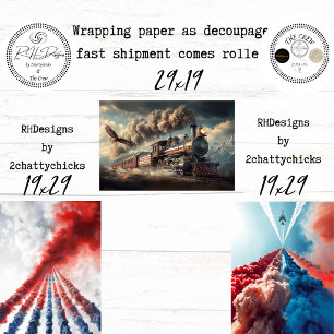 Feuille De Papier Cadeau Train Aigle Patriotique Célébration 250 ans Découp