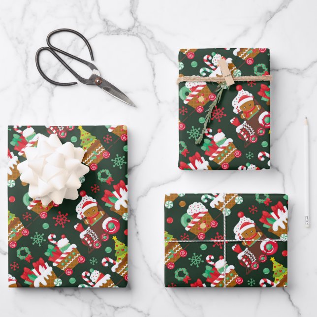 Feuille De Papier Cadeau train de Noël en pain d'épice (Recto)