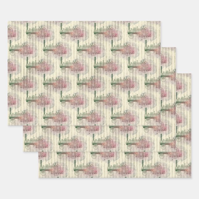 Feuille De Papier Cadeau Train et rayures du moteur à vapeur (Lot)