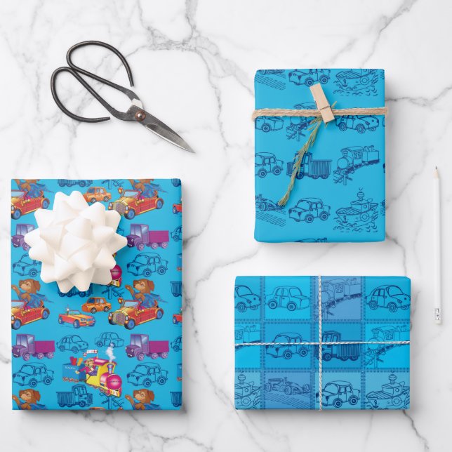 Feuille De Papier Cadeau train et voiture (Recto)