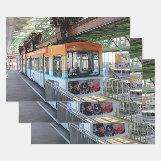 Feuille De Papier Cadeau Train flottant Orange Blue Wuppertal (Lot)