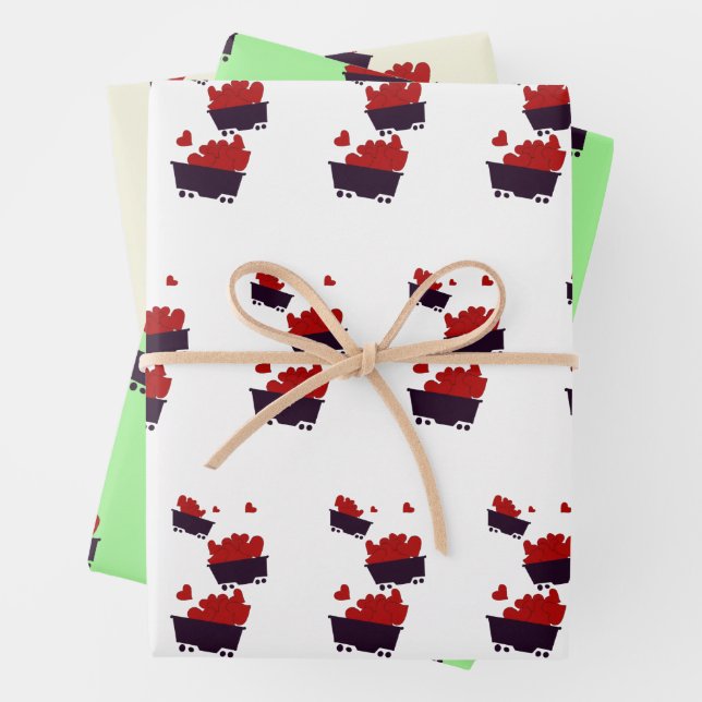 Feuille De Papier Cadeau Trains avec coeur (En situation)