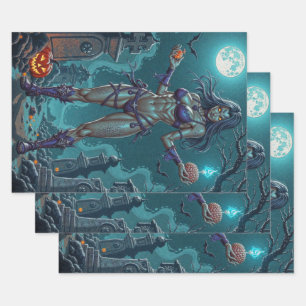 Feuille De Papier Cadeau Traite d'Halloween ou ami Zombie w Cerveau