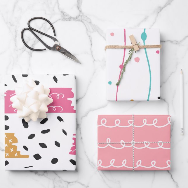 Feuille De Papier Cadeau Traits abstraits mignons en rayures (Recto)