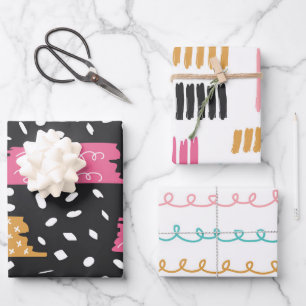 Feuille De Papier Cadeau Traits Gribouillis Abstraits Mignons