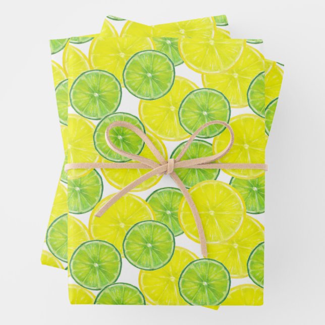 Feuille De Papier Cadeau Tranches de chaux et de fruits de citron (En situation)