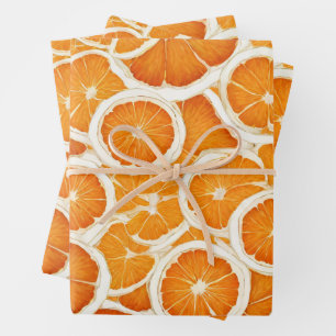 Feuille De Papier Cadeau Tranches de fruits orange