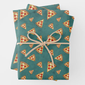 Feuille De Papier Cadeau Tranches de pizza cool motif turquoise vintage