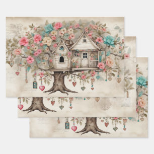 Feuille De Papier Cadeau Treehouse avec fleurs