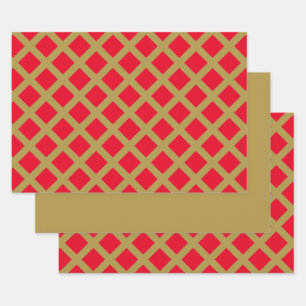 Feuille De Papier Cadeau treillis or et rouge