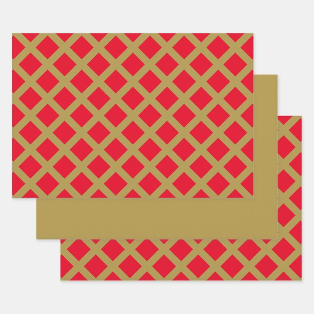 Feuille De Papier Cadeau treillis or et rouge (Lot)