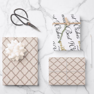 Feuille De Papier Cadeau Trellis Marocain Bone/Beige Meilleurs Vœux