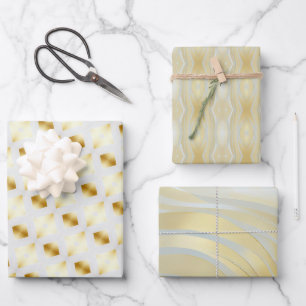 Feuille De Papier Cadeau Trendy Opulent Or et blanc multi motifs