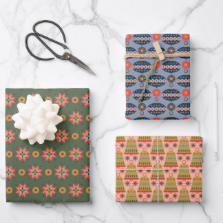 Feuille De Papier Cadeau Très joyeux Motifs de Noël du milieu du siècle