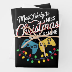 Feuille De Papier Cadeau Très Probable De Manquer Noël En Jouant Gamer