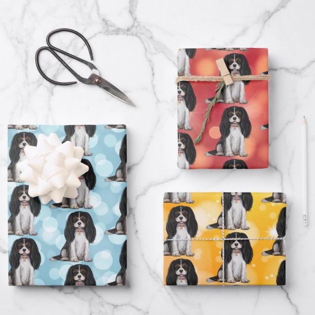 Feuille De Papier Cadeau Tri Cavalier King Charles Spaniel  (Recto)