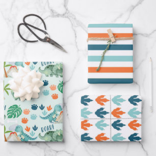 Feuille De Papier Cadeau Tricératops Dinosaur Roar T-Rex Triceratops Traces