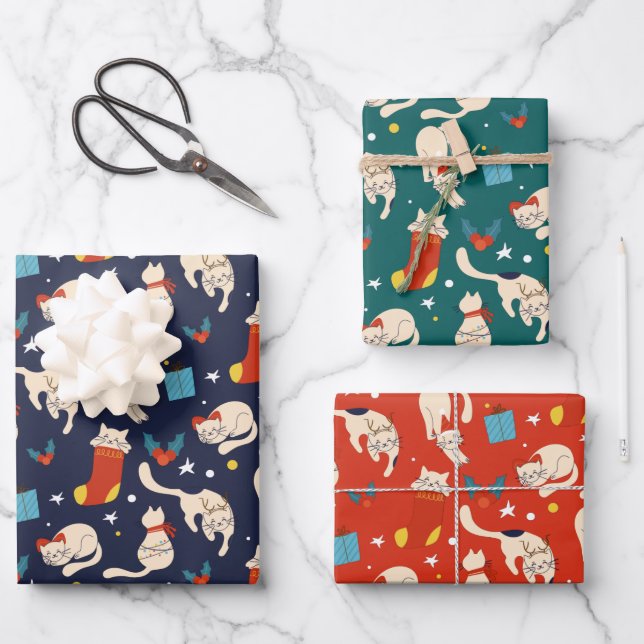 Feuille De Papier Cadeau Tricolore moderne et brillant scandinave de Noël (Recto)