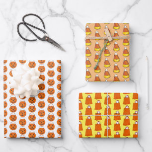 Feuille De Papier Cadeau Tricoter ou traiter Halloween Citrouille Corn bonb
