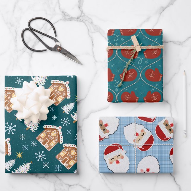 Feuille De Papier Cadeau Trio cadeau de vacances (Recto)