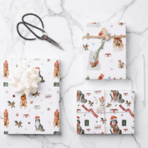 Feuille De Papier Cadeau Trio de chiens de Noël