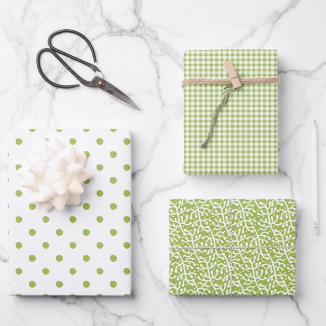 Feuille De Papier Cadeau Trio d'enveloppes de cadeaux verts (Recto)