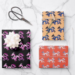Feuille De Papier Cadeau Trio Dragon
