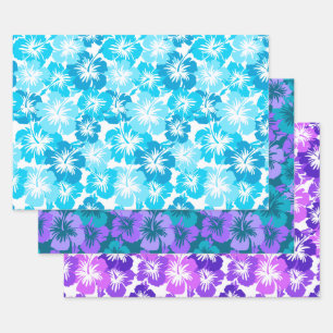 Feuille De Papier Cadeau Trio floral hawaïen épopé Hibiscus - Turq et vi