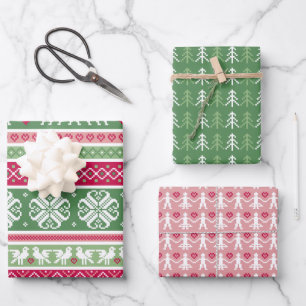 Feuille De Papier Cadeau Trio nordique rose et vert