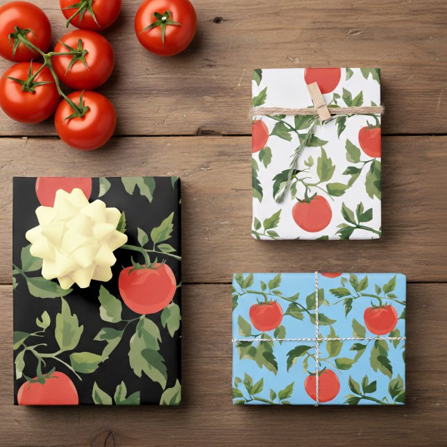 Feuille De Papier Cadeau Trio of Tomato Plant Pattern Wrapping Paper Sheets (A trio of tomato pattern wrapping paper sheets just for you)