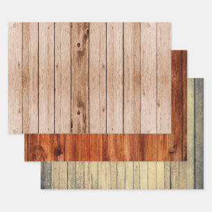 Feuille De Papier Cadeau Trio rustique en bois