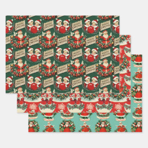 Feuille De Papier Cadeau Trio vintage Holiday Cheer