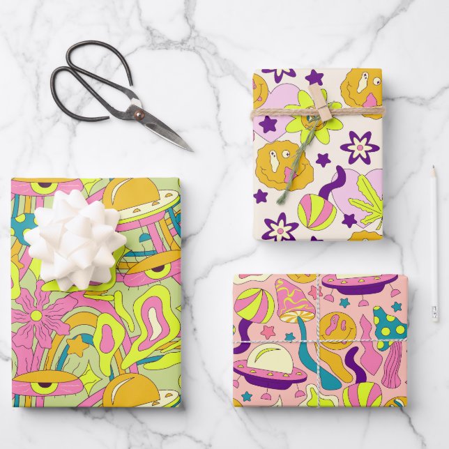 Feuille De Papier Cadeau Trippy esthétique Psychedelic Funky Quirky (Recto)