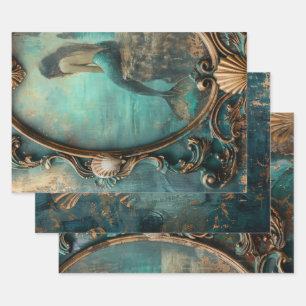 Feuille De Papier Cadeau Triptyque découpage poids lourd thème sirène nauti