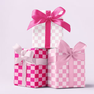 Feuille De Papier Cadeau Trois damier rose