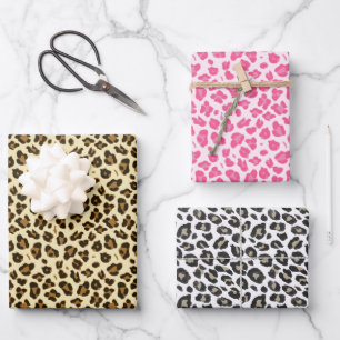 Feuille De Papier Cadeau Trois Empreintes de léopard