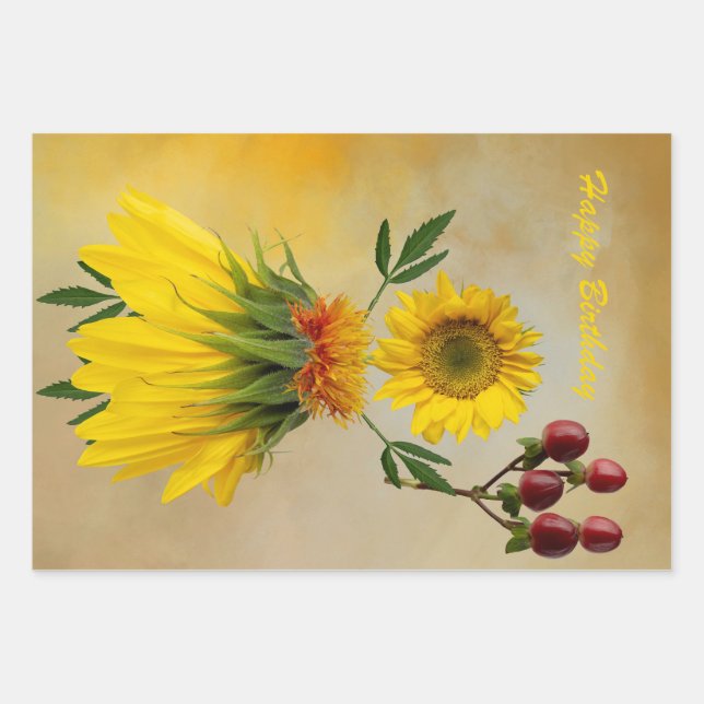 Feuille De Papier Cadeau Trois motifs de fleurs (Devant)