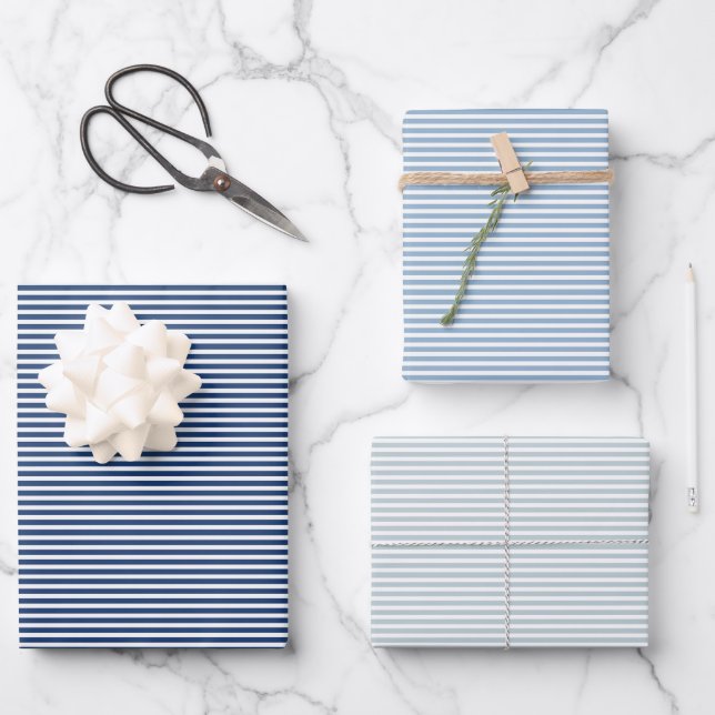 Feuille De Papier Cadeau Trois nuances de Bleu (Recto)