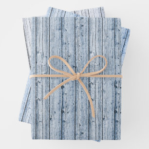 Feuille De Papier Cadeau Trois nuances de bois bleu noué