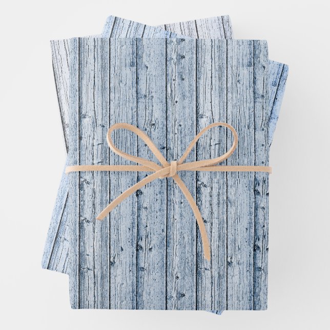 Feuille De Papier Cadeau Trois nuances de bois bleu noué (En situation)