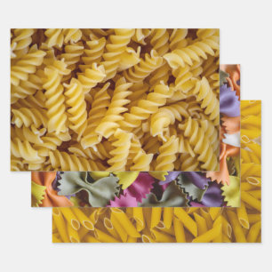 Feuille De Papier Cadeau Trois Pâtes Photos Penne Fusilli Farfalle